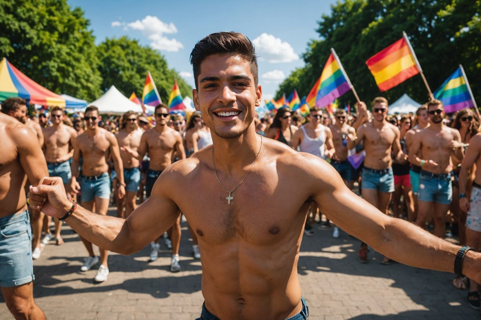 Gay Latino Man Dancing at Pride Festival