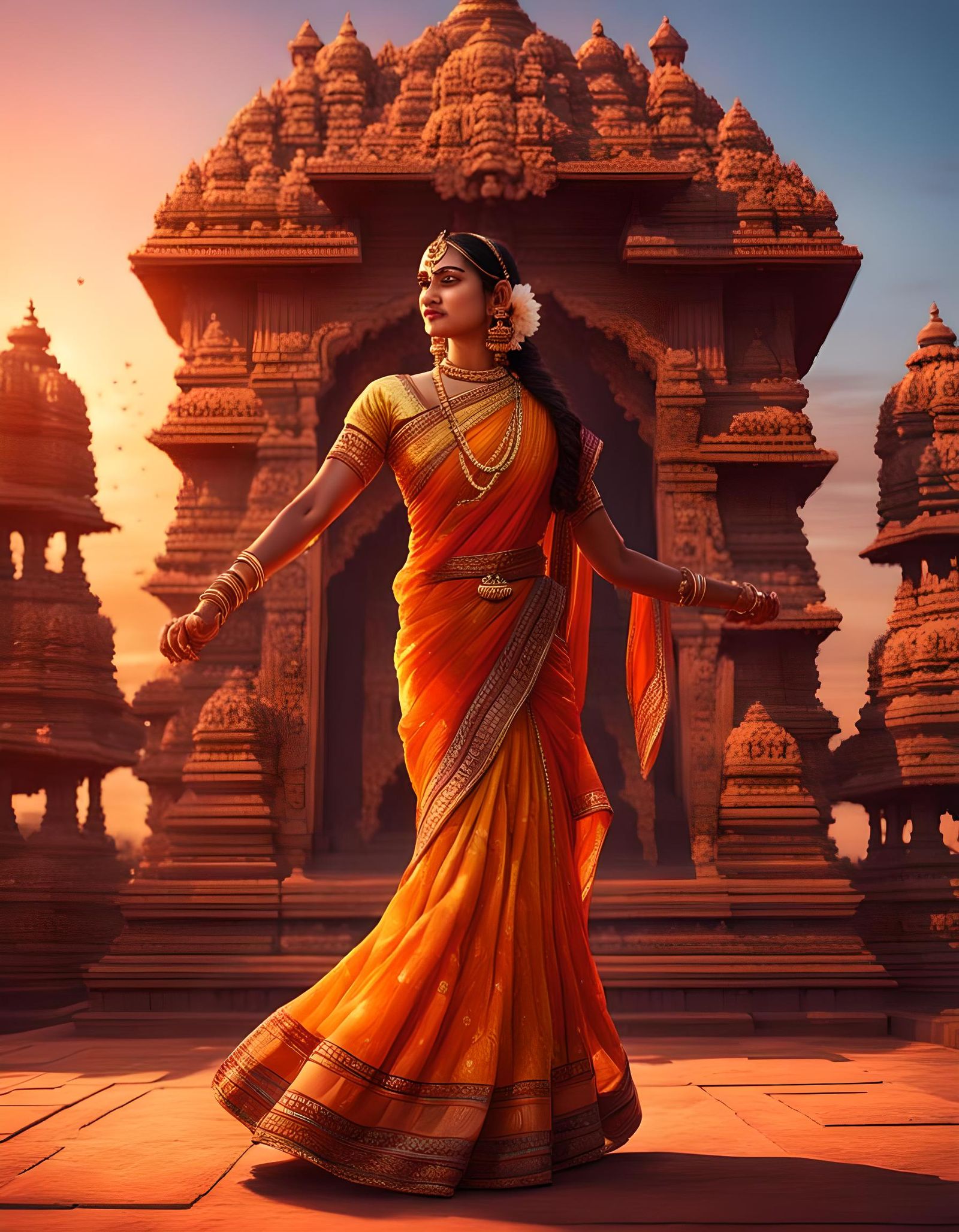Ancient Indian Queen Dancing at Sunset