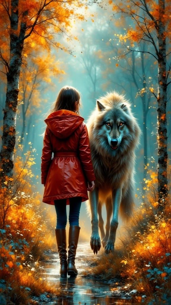 Futuristic Fairytale: Girl and Robotic Wolf