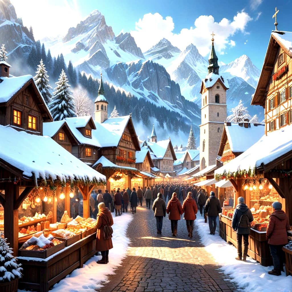 Bavarian Alps Christmas Market in Digital Painting