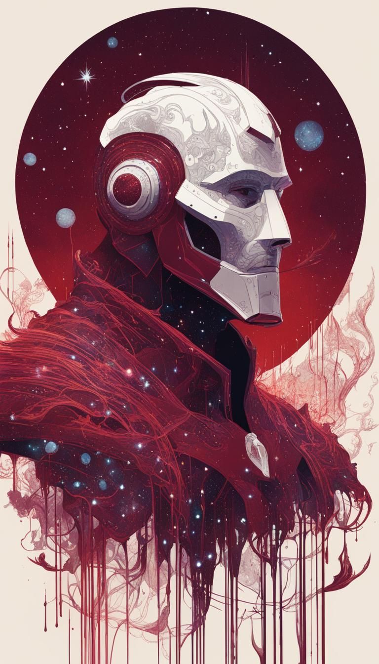 Galactic Knight in Ruby Armor, Digital Art