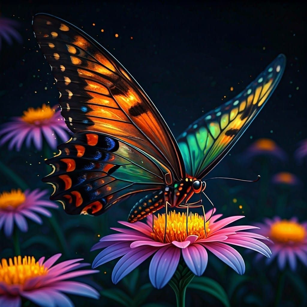 Fluorescent Butterfly in Graffiti Art Style