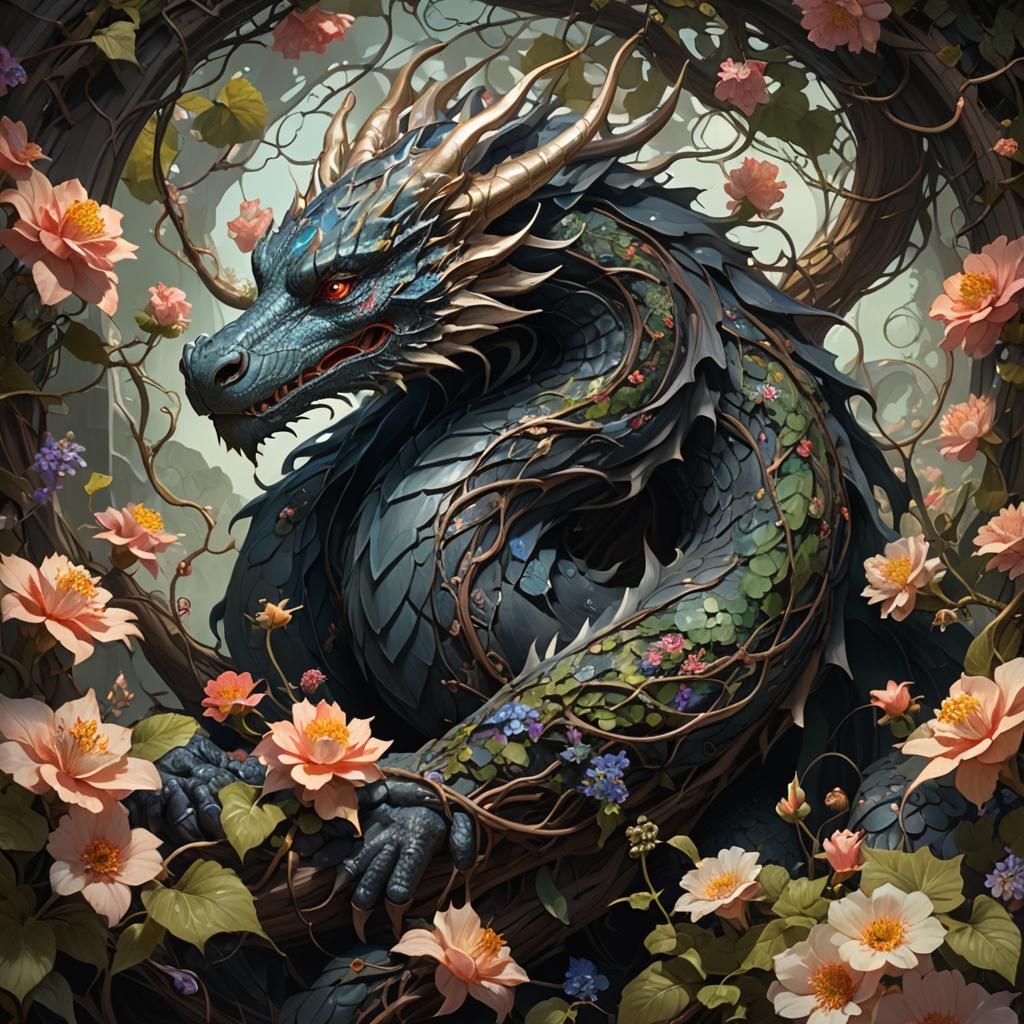 Majestic Nature Spirit Dragon in Art Nouveau Style
