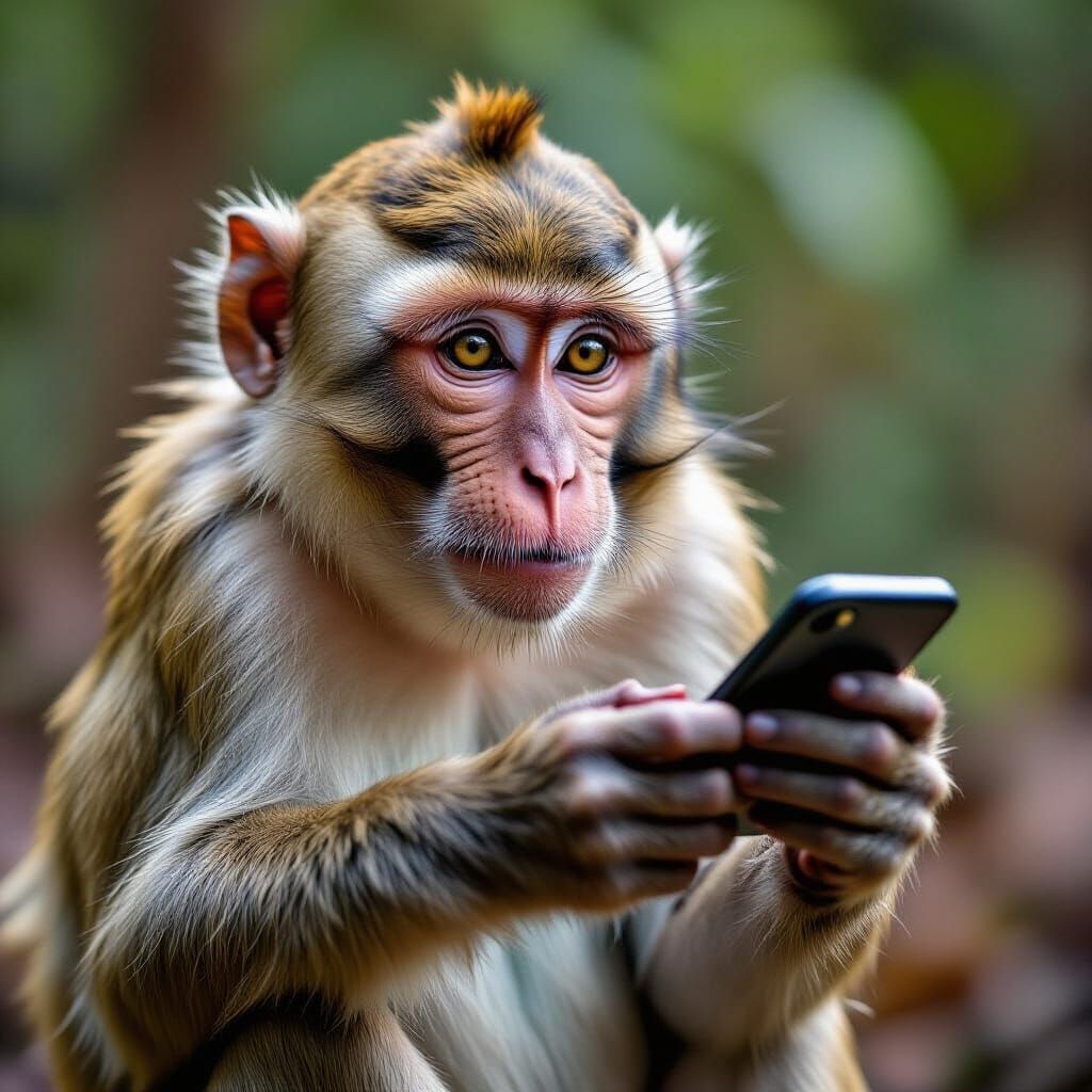 Monkey Uses Mobile Phone in Wild