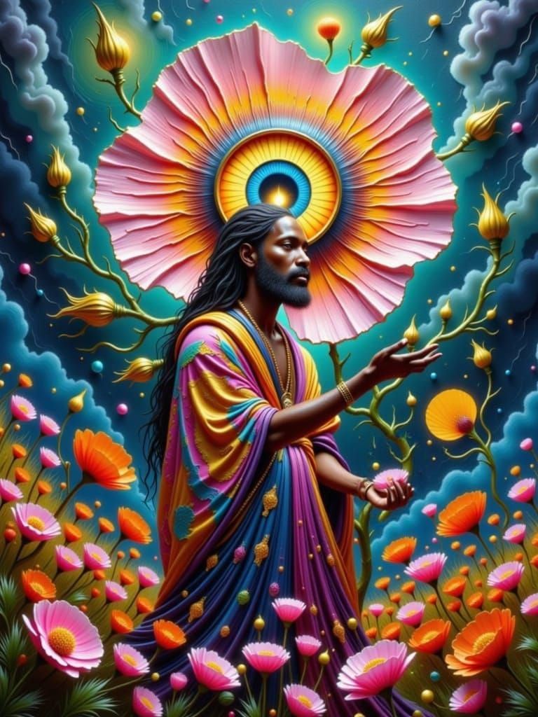 Surreal Oil Painting of Ethereal Flowers in Mystical Atmosph...