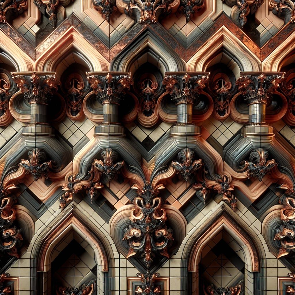 Neo-Rococo Archways with Copper and Ink Ornamentation
