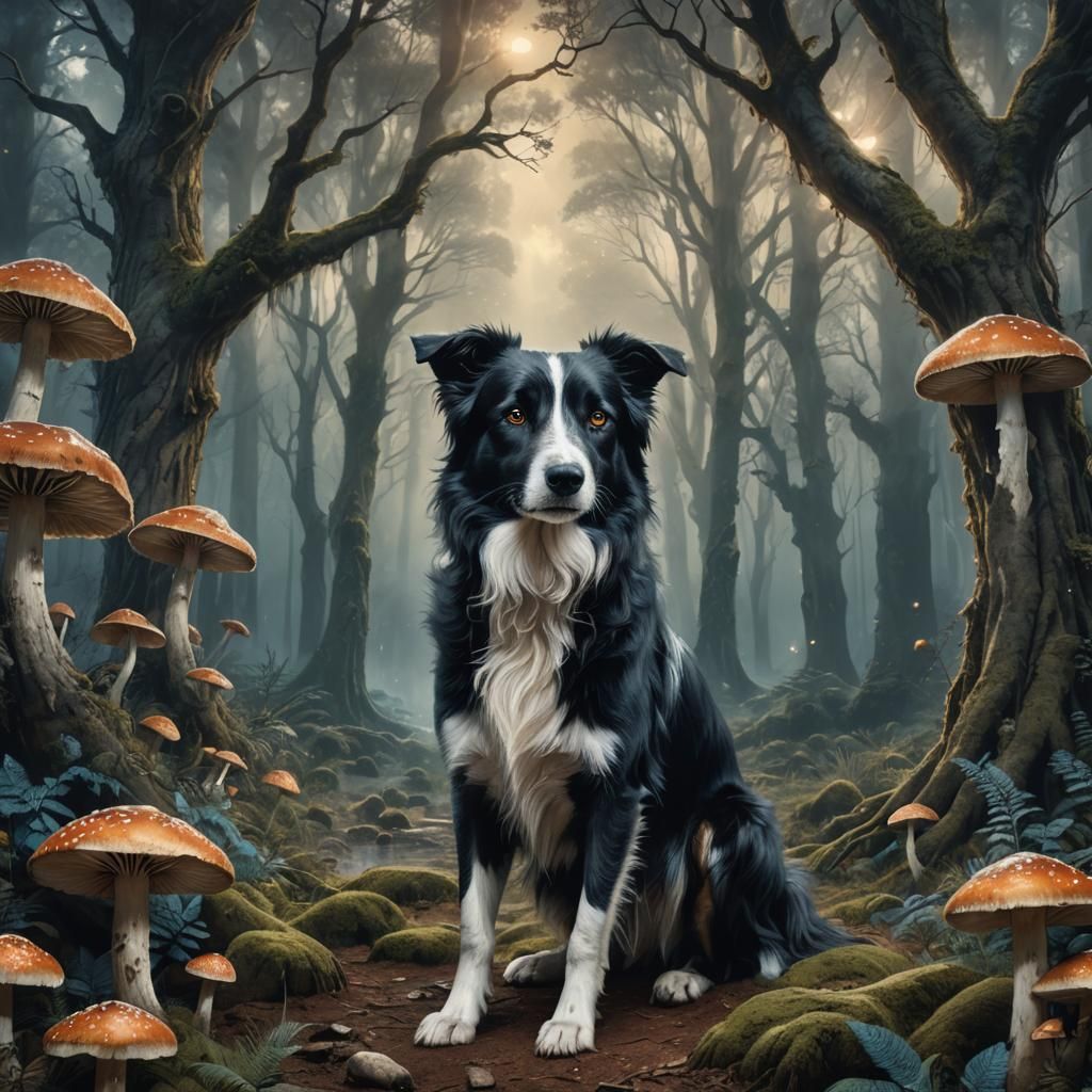 Border Collie Portrait in Mystical Forest