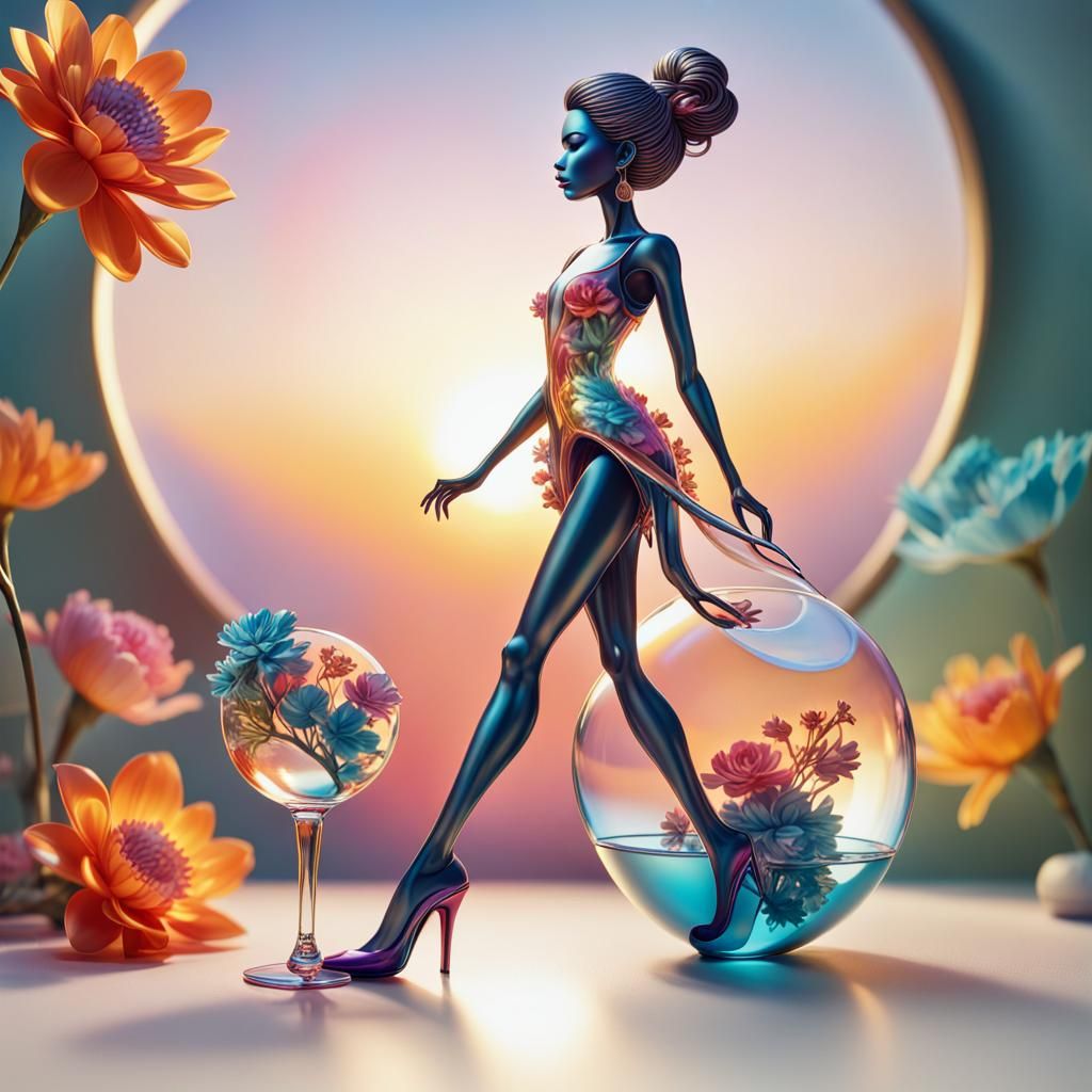 Fashionista in Glass Bobble with Zen Flowers