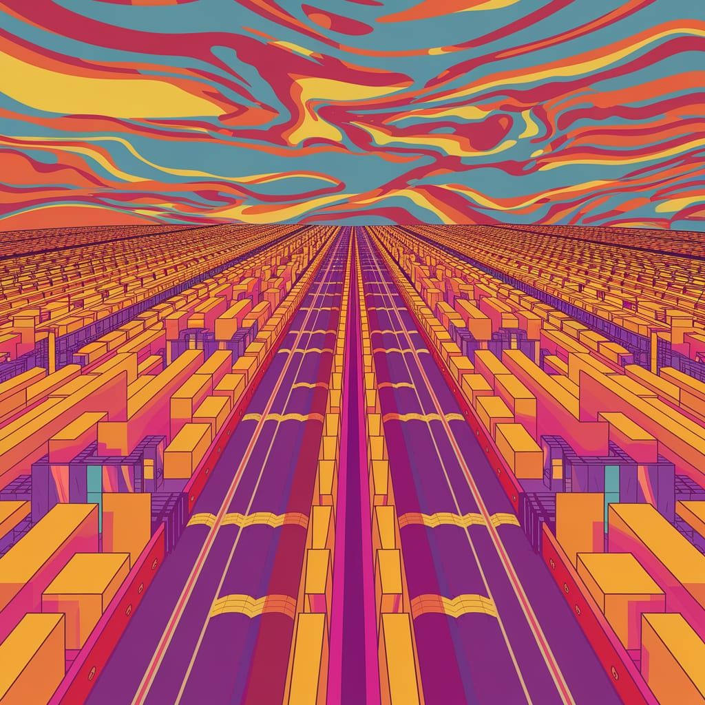 Psychedelic Cityscape in Vibrant Pop Art Style