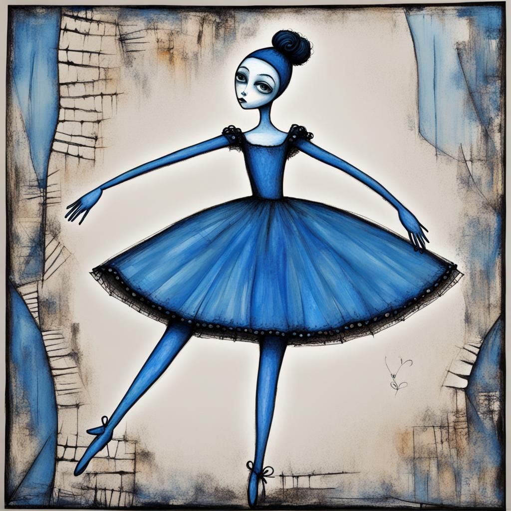 Blue Ballerina in Art Brut Style