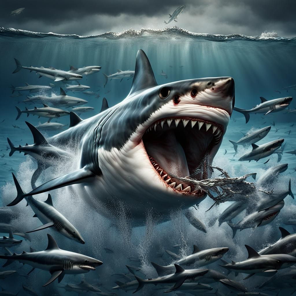 Menacing Great White Shark in Arctic Ocean