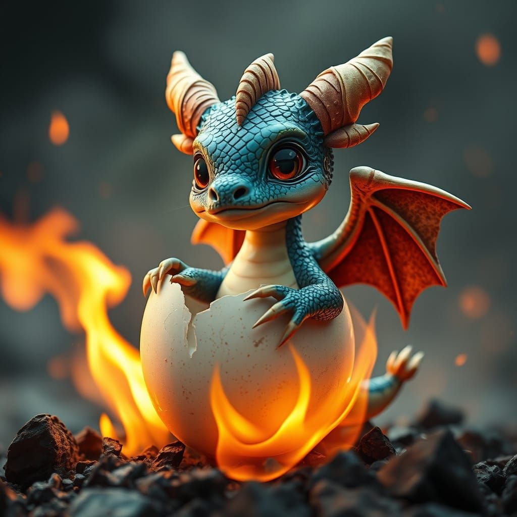 Adorable Miniature Dragon Hatches Amidst Fiery Blaze