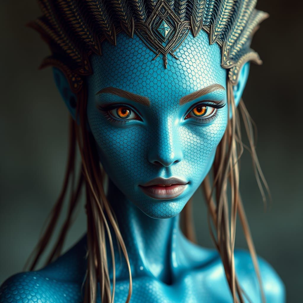 Glowing Blue Alien Femme Fatale Portrait in Hyper-Realistic ...