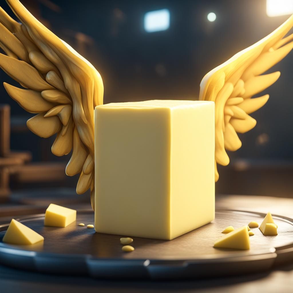 Winged Butter Block in 3D Game Style