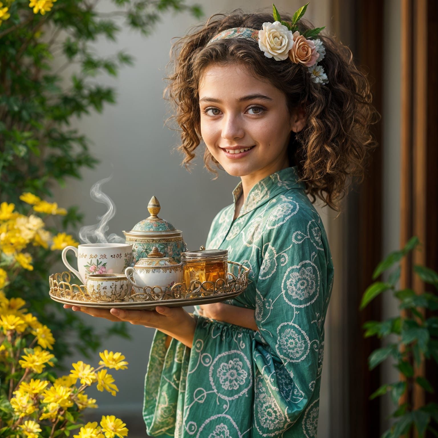Surreal Portrait of a Teenage Girl in Traditional Attire Ser...