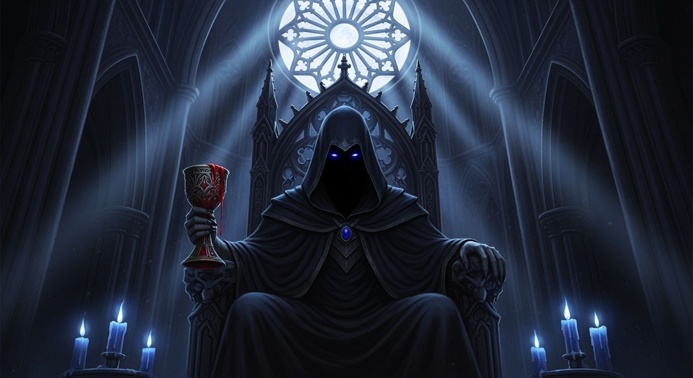 Vampire on Gothic Throne in Cathedral, Dark Fantasy Art
