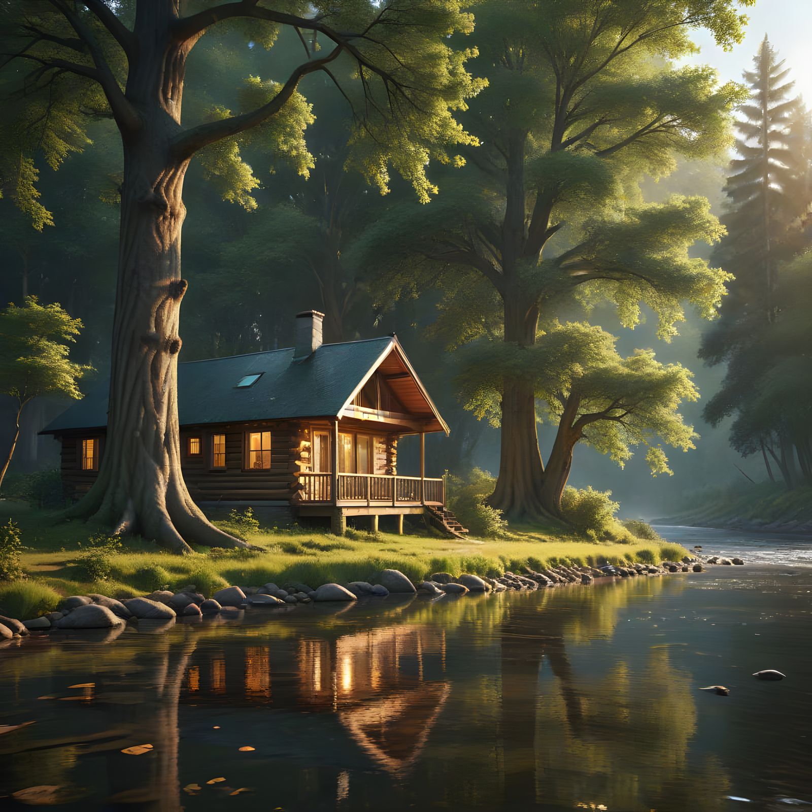 Picturesque Cabin in Summer Woods: Hyperrealistic 8K