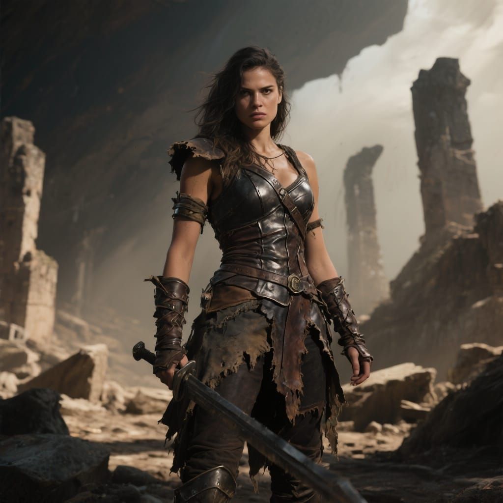 Post-Apocalyptic Warrior in Ruins, Cinematic Style