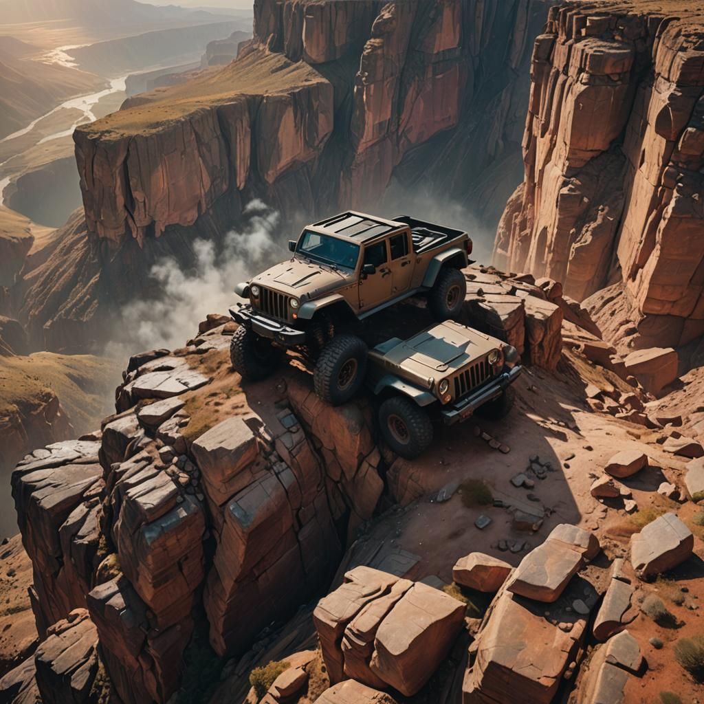Jeep on Cliff Edge in Dramatic Digital Painting