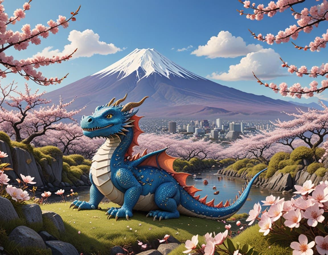 Sakura Dragon Amidst Majestic Fuji