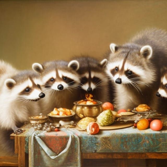 Raccoons Recreate The Last Supper: Oil Painting