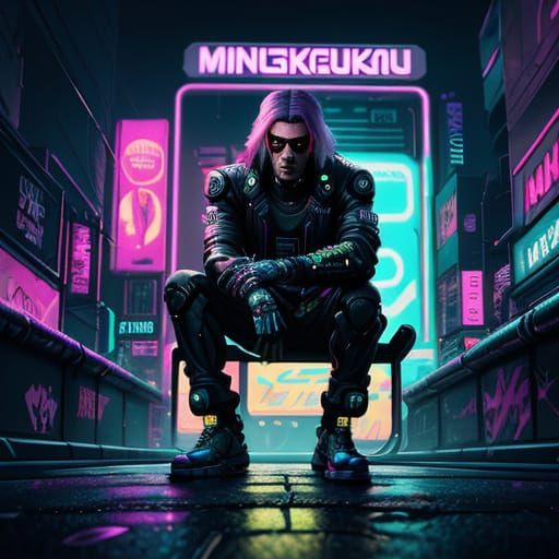 Cyberpunk Cartoon Characters Smoking in Neon City