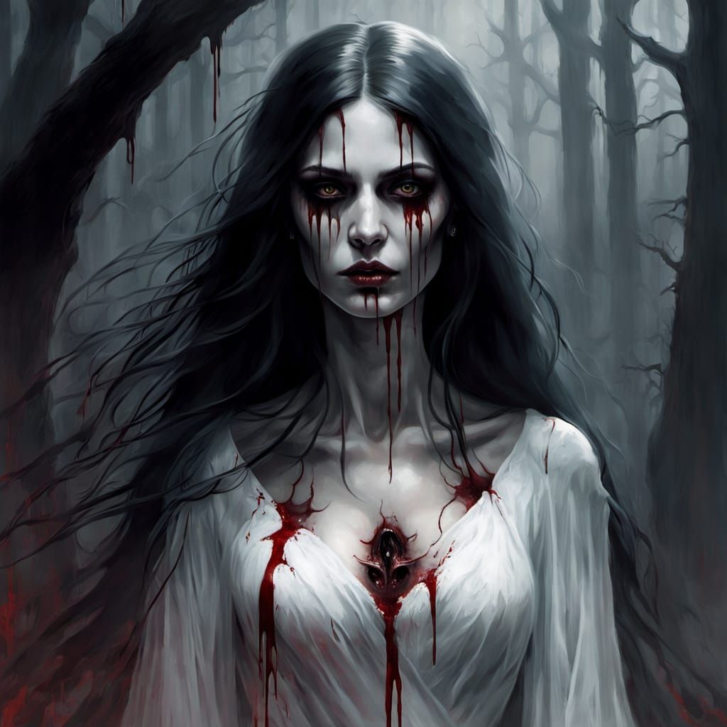 Ethereal Woman in Mourning, Transparent Apparition in White ...