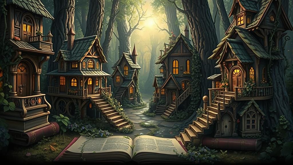 Enchanted Book Village in Anime Style