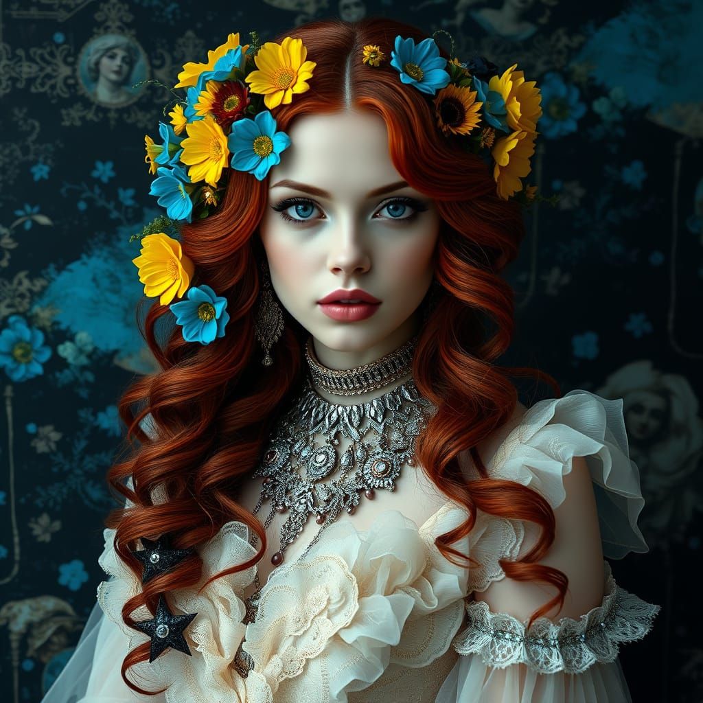 Ethereal Baroque Goddess in Lavish Victorian Gown