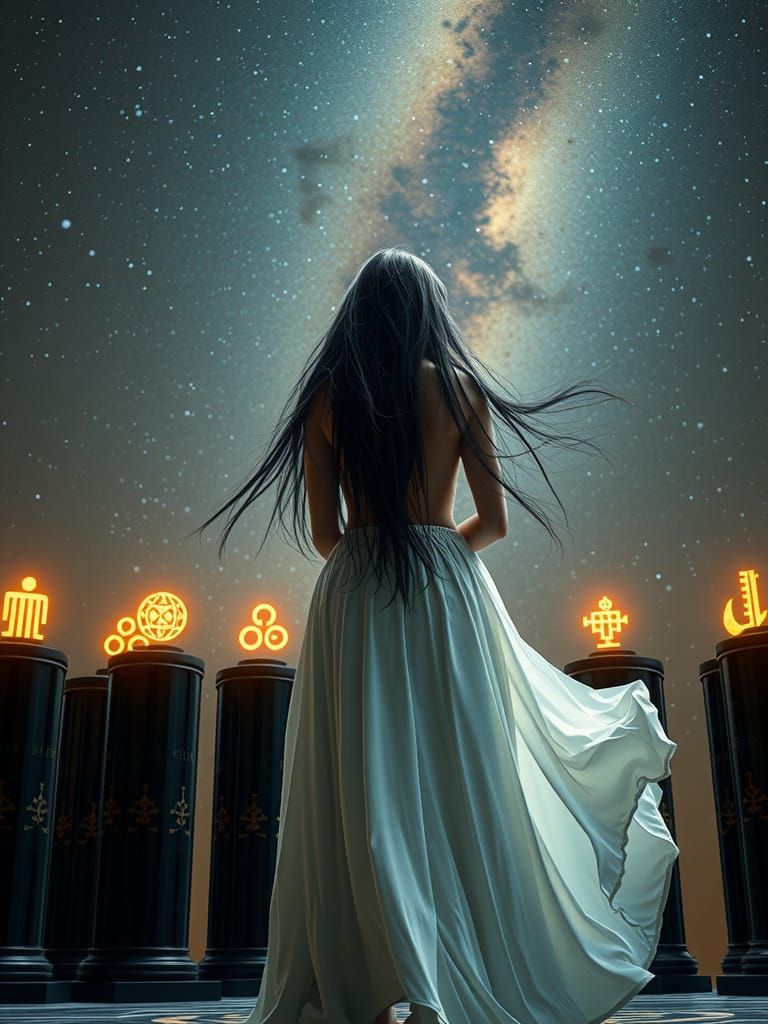 Luminous Priestess Before Obsidian Altar