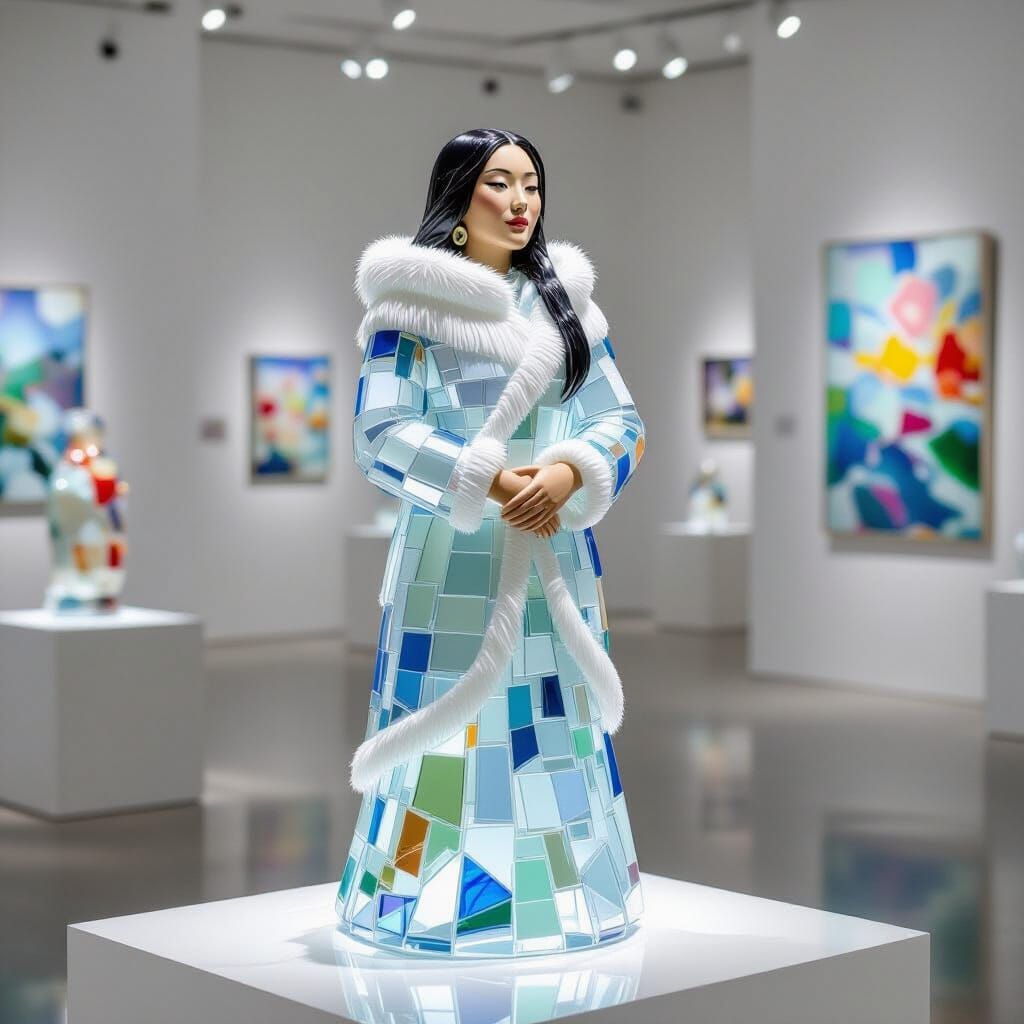 Glass Sculpture of Eskimo Woman in Luminous Gallery