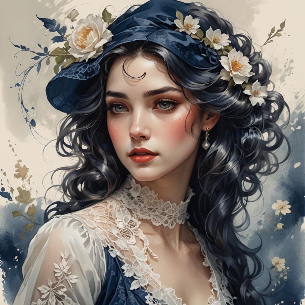 Romantic Portrait of a Lady in Splash Art Style
