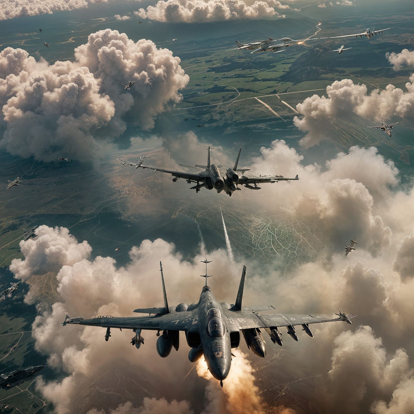 Dramatic Pilot View in Aerial Battle, Cinematic Film Still