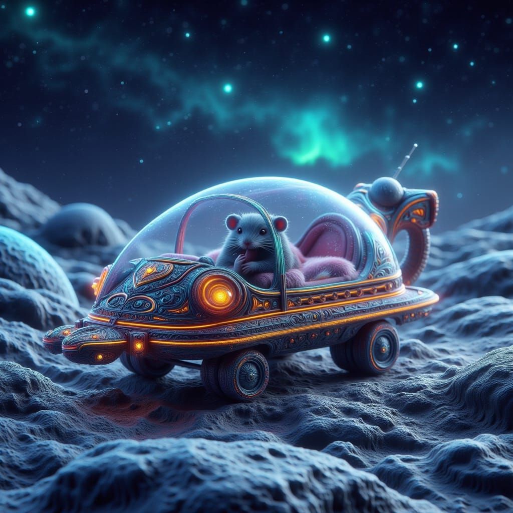 Chibi Mouse in Alien Spaceship Pixel Art