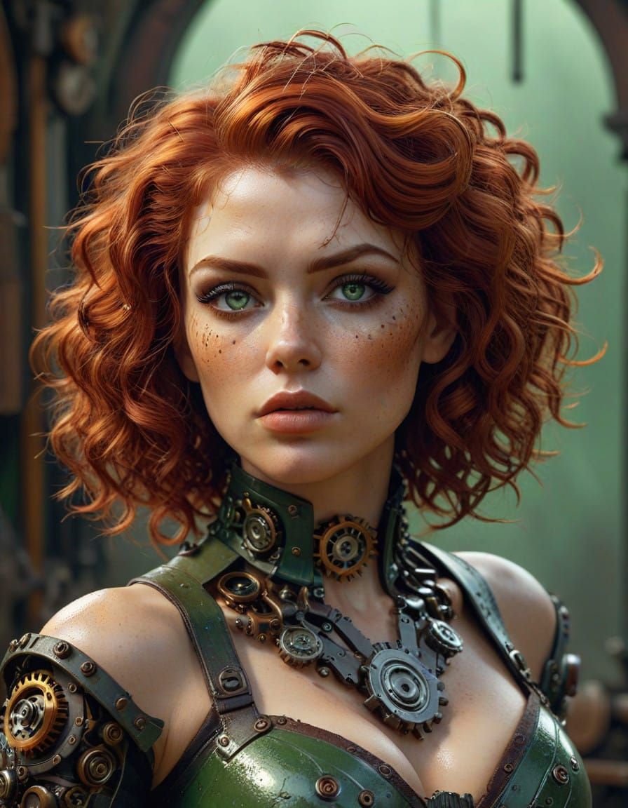 Steampunk Maiden with Mesmerizing Green Eyes