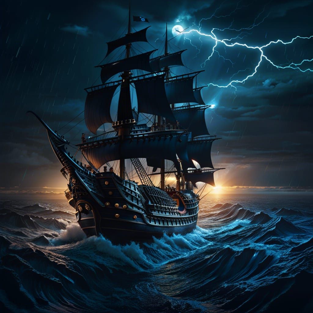 Pirate Ship Amidst Stormy Seas