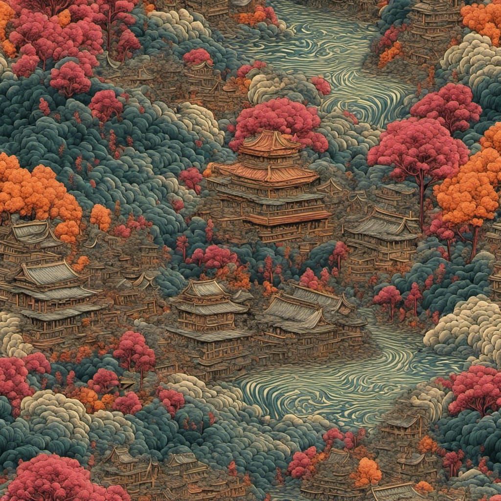 Tetradic Colors in Ukiyo-e Underground Comix Style