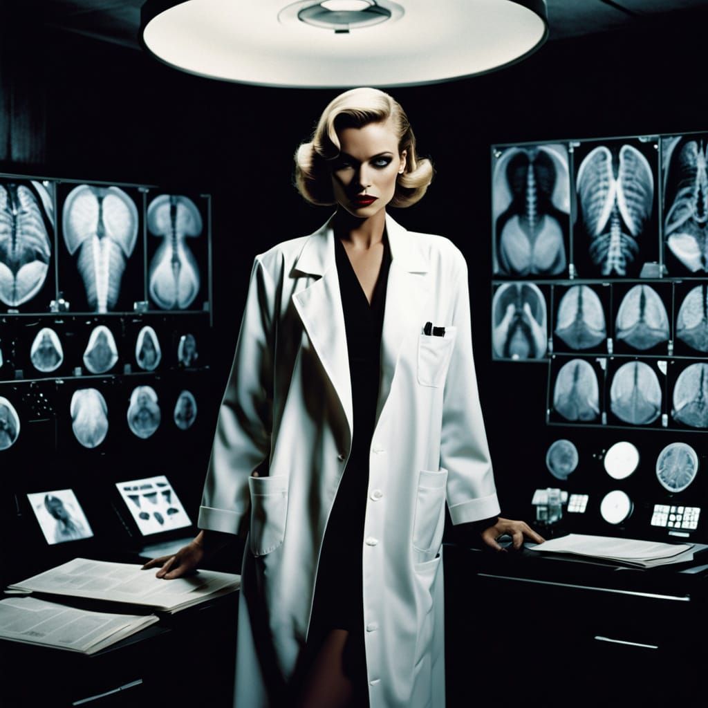 Glamorous Radiologist in Noir-Inspired Radiology Lab