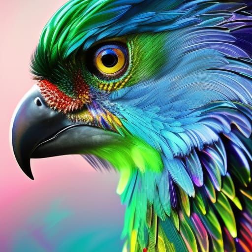 Rainbow Iridescent Parrot in Hyperrealistic Splash Art