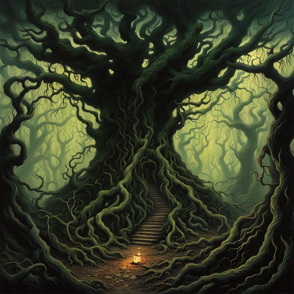Eldritch Forest Horror in Surrealist Style
