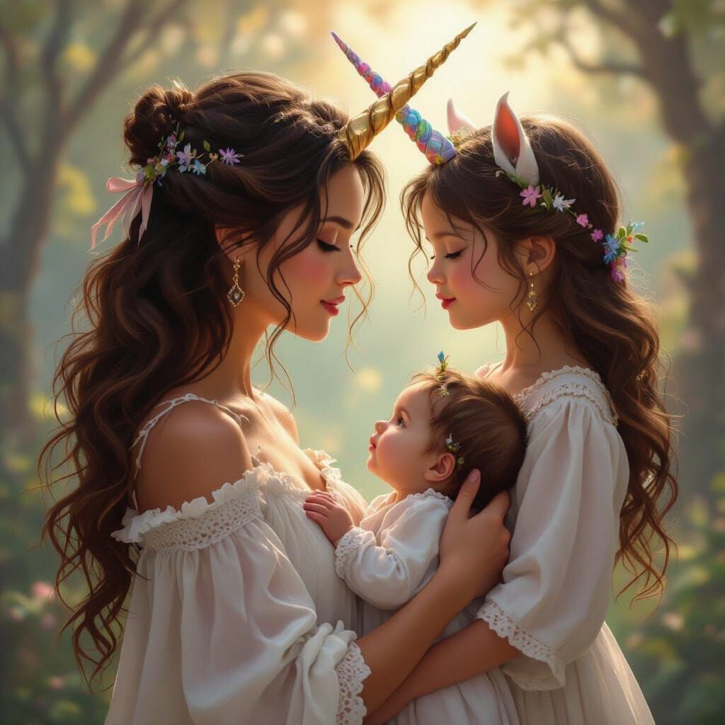 Unicorn Greets Marta and Jade in Magical Setting