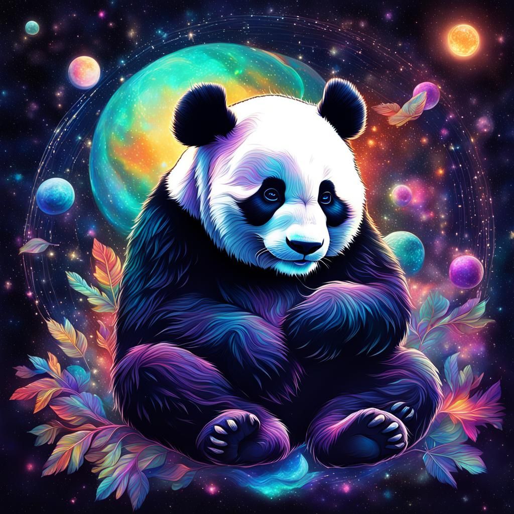 Sleeping Panda in Holographic Astral Illustration