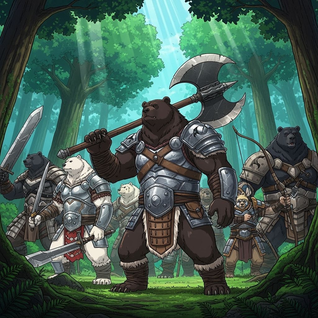 Manga-Style Bearfolk Warriors in Forest