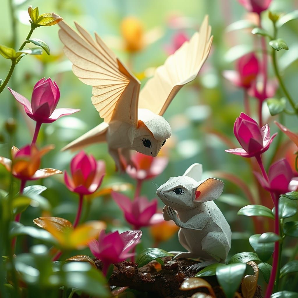 Origami Owl Swooping to Attack Mouse