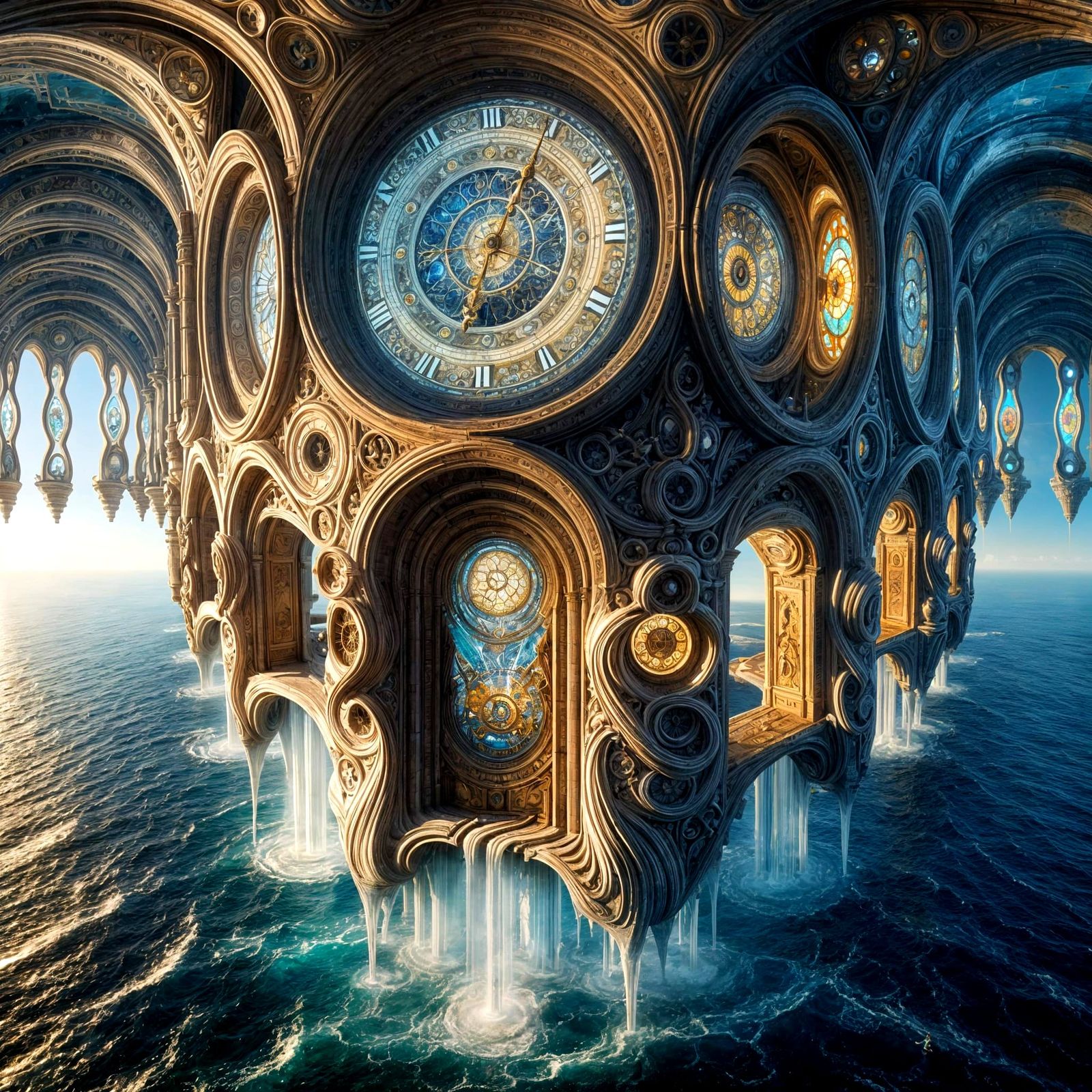 Endless Ocean Temple in Shifting Liquid Glass