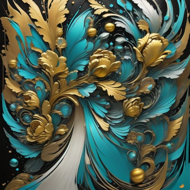 Golden Haired Beauty in Turquoise Swirl Gown