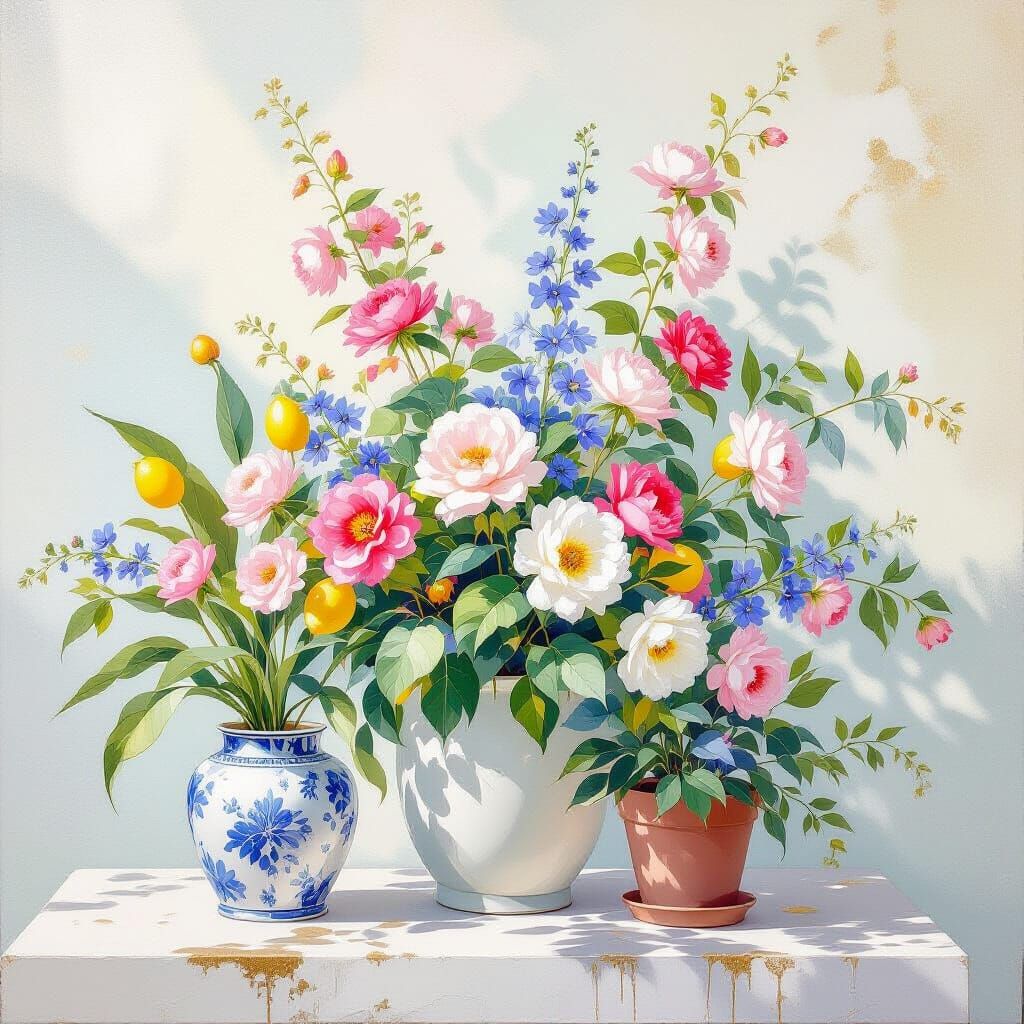 Metamodern Indoor Plants in Rococo Impressionism Style