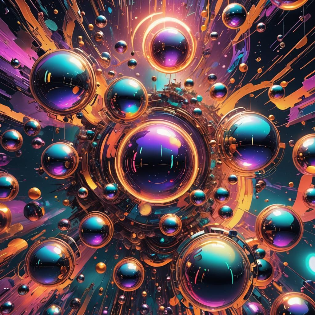 Glitch Art Orbs in Holographic Cosmic Illustration