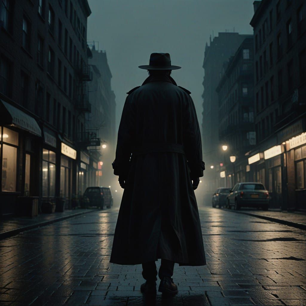 Elegant Stranger in Moonlit Metropolis