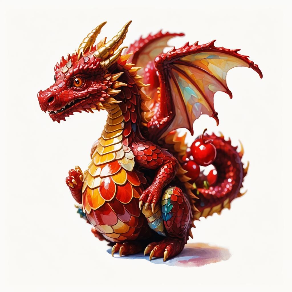 Cherry Dragon Oil Painting with Intricate Details